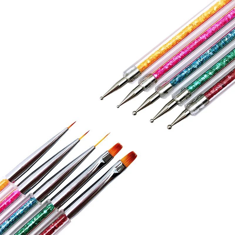 

10 комплектов 5 шт./компл. Двусторонняя ручка для дизайна ногтей акриловый лайнер для рисования кисть для цветов Стразы инструмент для маникю...