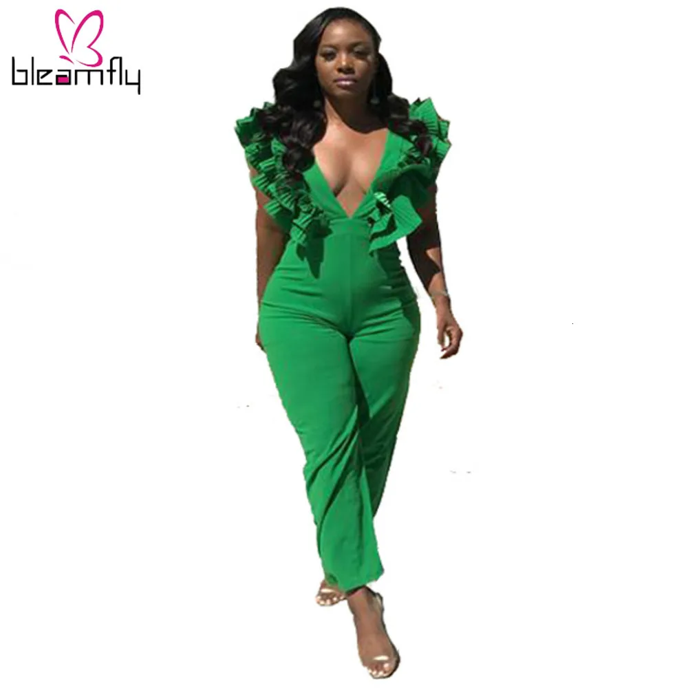 Новинка 2019 летний женский комбинезон с каскадными рюшами коротким рукавом и