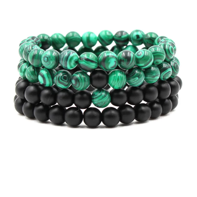 

Personality Natural Bead Bracelets for Men 8mm Matt Black Frosted Stone Beads Malachite Bracelet Fashion Jewelry