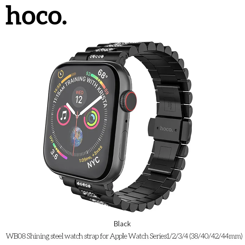 Black HOCO браслет стальной ремешок для Apple Watch 4 группа 44 мм 38 мм аксессуары для iwatch адаптеры для Pulseira Apple Watch ремешок серии 5 4 - Цвет ремешка: Black