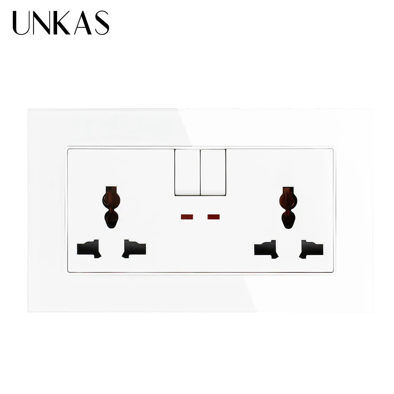 UNKAS Universal Wall Power Socket 146mm*86mm Switch Control Charger Adapter Plug Outlet Tempered Crystal Glass Panel