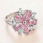 Роскошное женское Розовый кристаллический камень кольцо серебряного цвета Тонкое обручальное кольцо для женщин обещание невесты цветок циркония обручальное кольцо