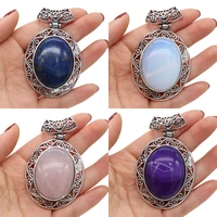 natural stone antique silver color lapis lazuli necklace pendant charms crystal for jewelry making vintage necklace earring