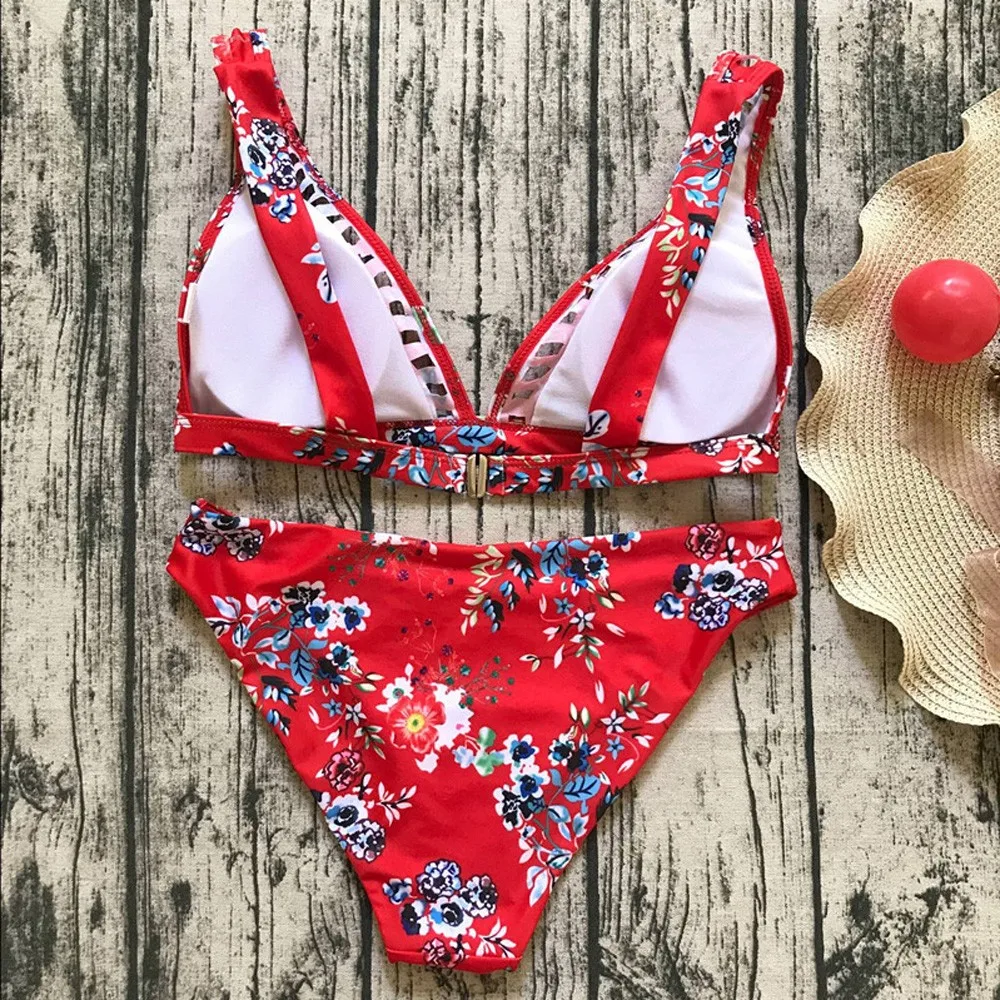 Цветочный принт сексуальный бикини набор Женский танкини бразильский купальник