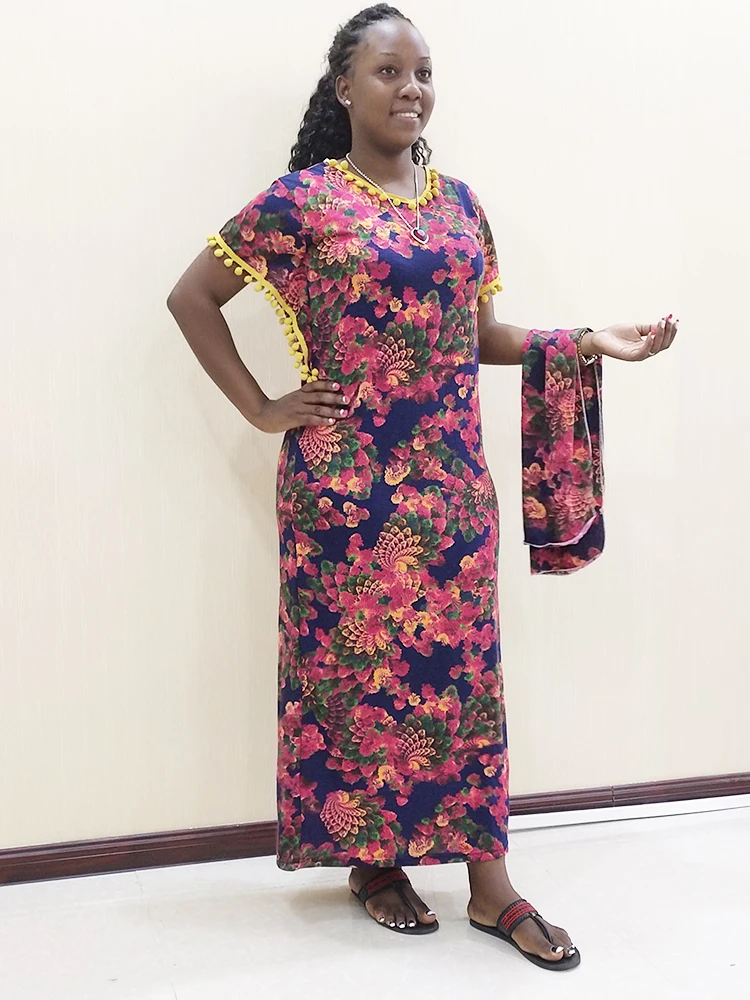 

African Lady Dashiki Dresses Women Bat-wing Tassel Long Dresses