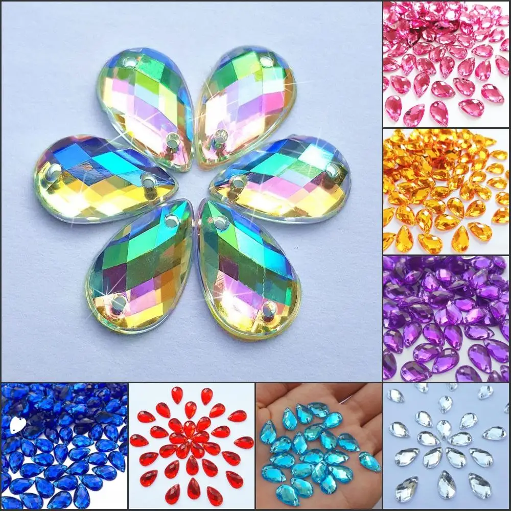 Акриловые 8x13 мм каплевидные плоские 2 отверстия Красный Синий Серебряный AB