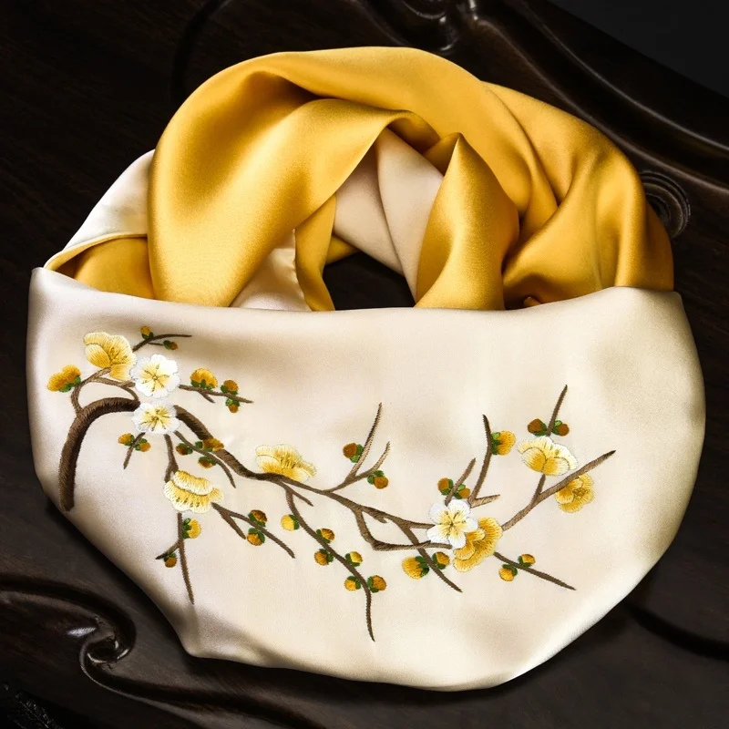 

Silk Scarf Gift Real Silk Embroidery Scarf Female Mother Spring/Summer Autumn Mulberry Silk Suzhou Embroidery Silk Embroidered