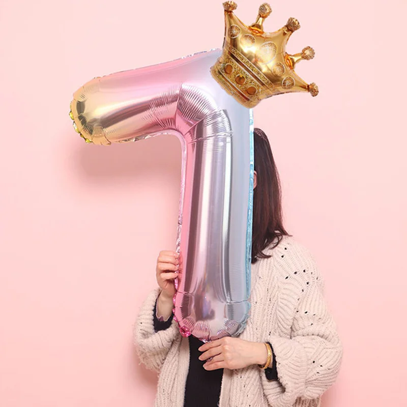 32 дюйма градиент Цвет Корона Количество воздушных шаров для детей платье на день