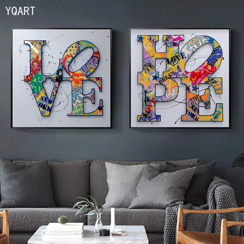 Картина на холсте Надежда и любовь Современное граффити вдохновляющий плакат