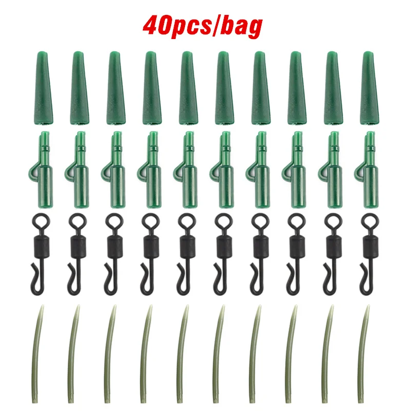 

40PCS Carp Fishing Accessories Lead Clip Quick Change Swivel Tail Rubber Anti Tangle Sleeves for Carp Rigs Coarse Fishing Tackle