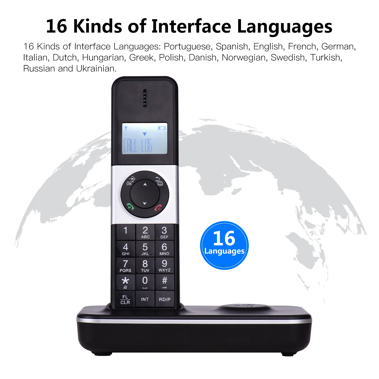 

Digital Cordless Telephone with LCD Display Caller ID Hands-free Calls Conference Call 5 Handsets Connection for Office Home