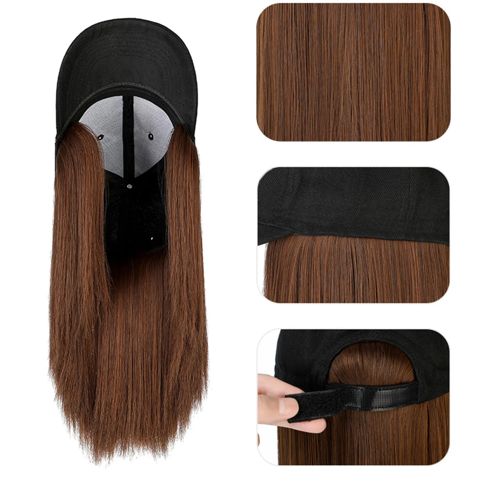 Baseball Cap Hair Straight Hair Hairstyle Adjustable Wig Hat Attached Long Hair High Temperature Silk Headwear Hairs