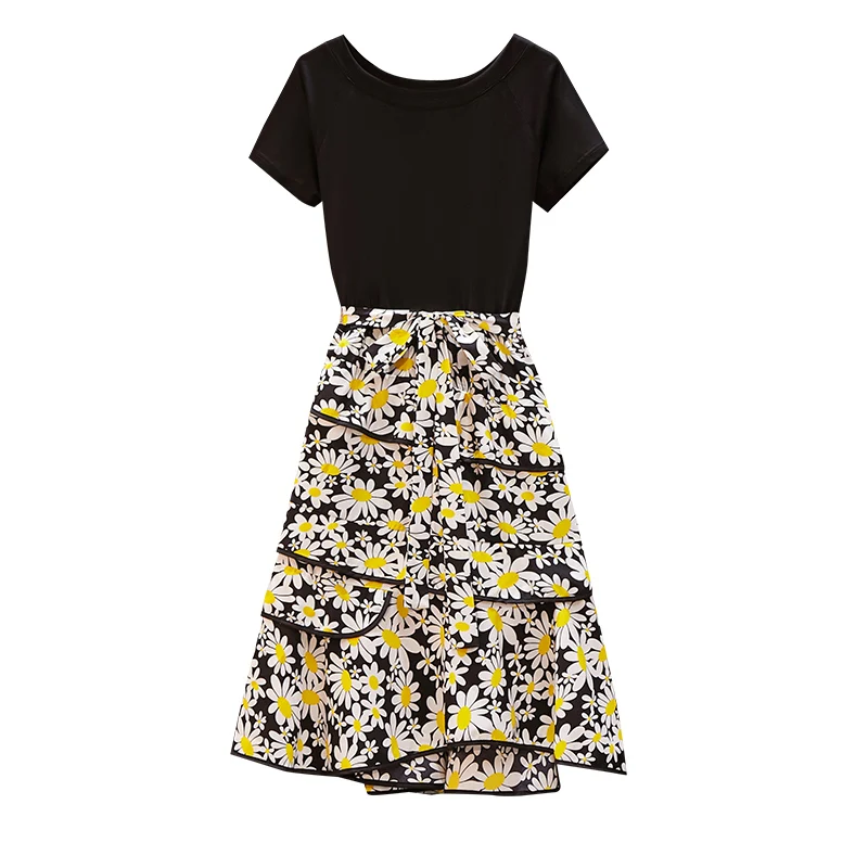

L-4XL plus size women Summer dress 2021 short sleeve o neck Floral print patchwork elegant vintage female dresses vestidos
