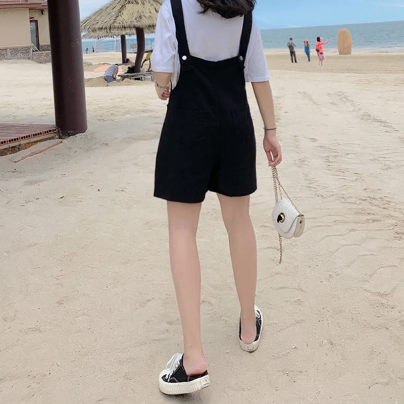 Women's Jumpsuits Plus Size Denim Overalls Black High Waist All-Match Korean Preppy Style 2021 Summer Pocket Adjustable Overalls