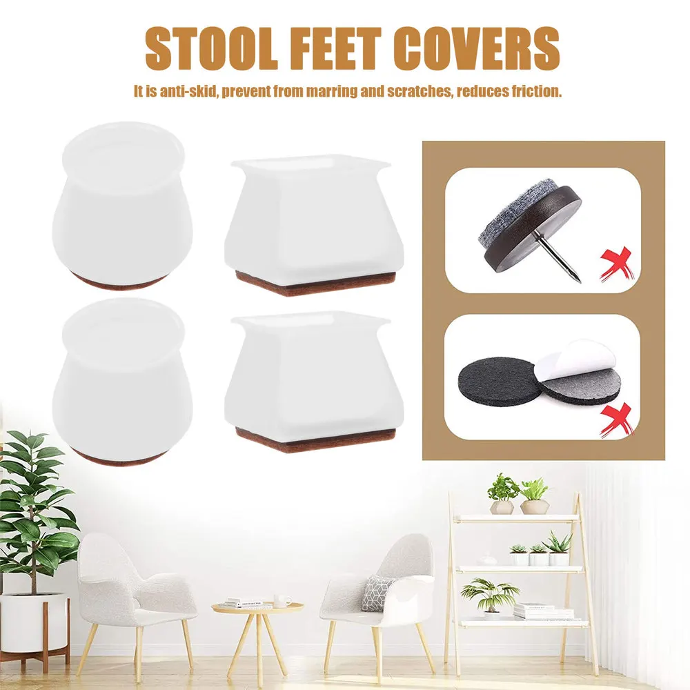 

24Pcs Table Leg Covers Protective Chair Foot Cover Caps Round Square Foot Pads