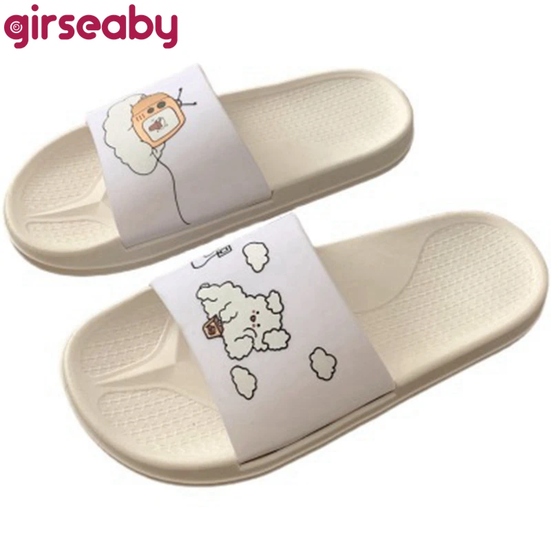 

Girseaby New 2021 Women Slippers Couple Open Toe 2.5cm Heels Slip-On Cartoon Dog Cute Sweet Stylish Big Size 40 Bathroom F1165