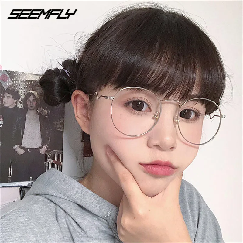 

Очки Seemfly в металлической оправе для мужчин и женщин, классические трендовые винтажные оптические аксессуары с прозрачными линзами и защит...