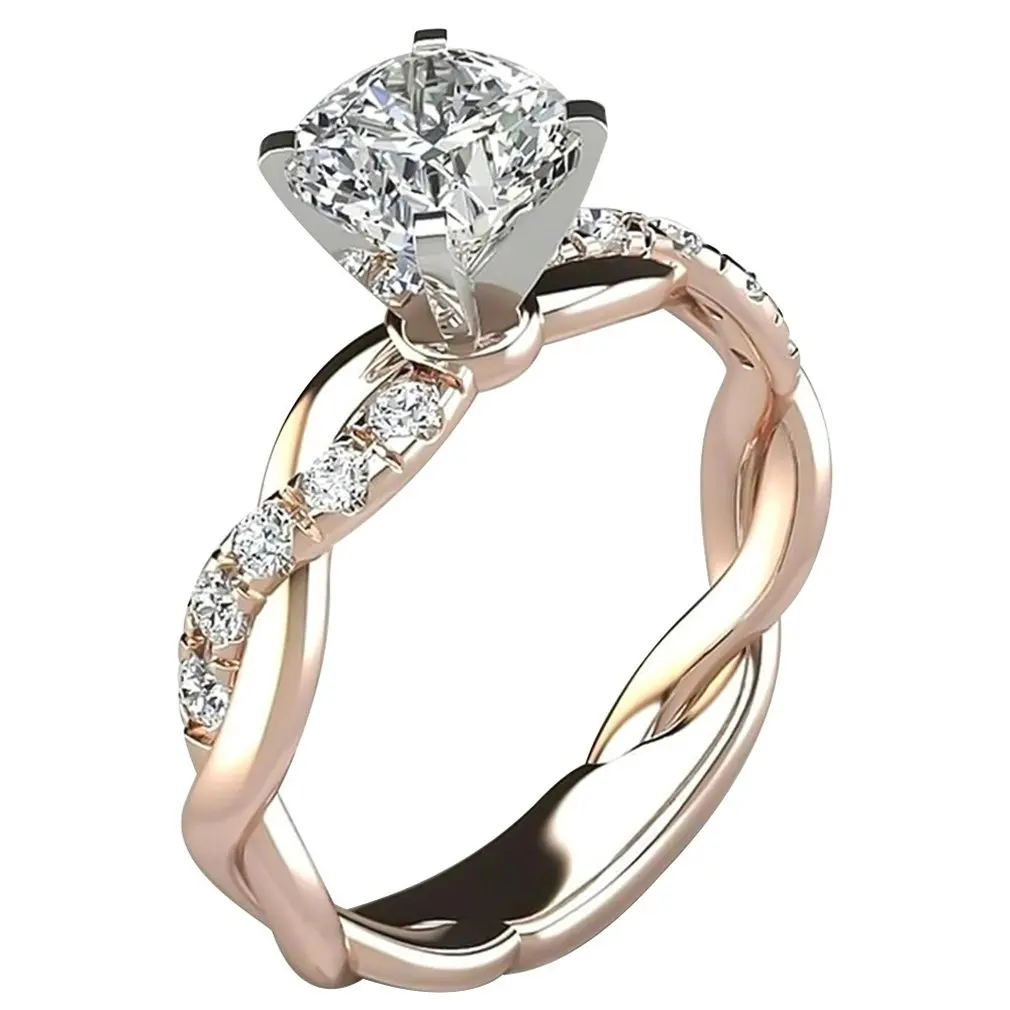 

Women's Fashion Sterling Silver Ring Two Tone 18k Rose Gold Diamond Ring Sapphire Bride Princess Gift Ring