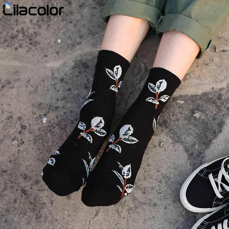 Женские хлопковые носки с мультяшным принтом осенние женские новые модные в