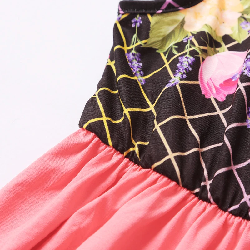 Винтажное длинное платье с цветочным принтом для мамы и меня розовое летнее