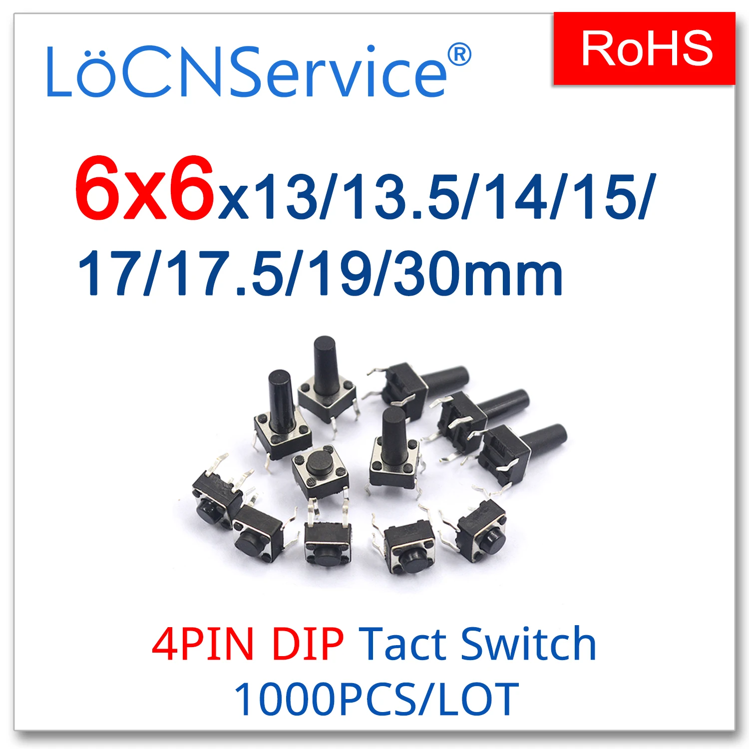 Кнопочные переключатели LoCNService Micro Tact 1000 шт./лот медь 6*6 DIP 4PIN 12 В 6x6x1 1/3/13.5/14/15/17/17.5/19/30
