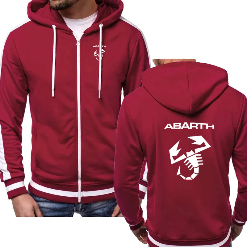 Для мужчин толстовки автомобиль ABARTH логотип печати модные повседневные Хип Хоп Харадзюку цвет с капюшоном флисовые толстовки куртка на молнии мужская одежда