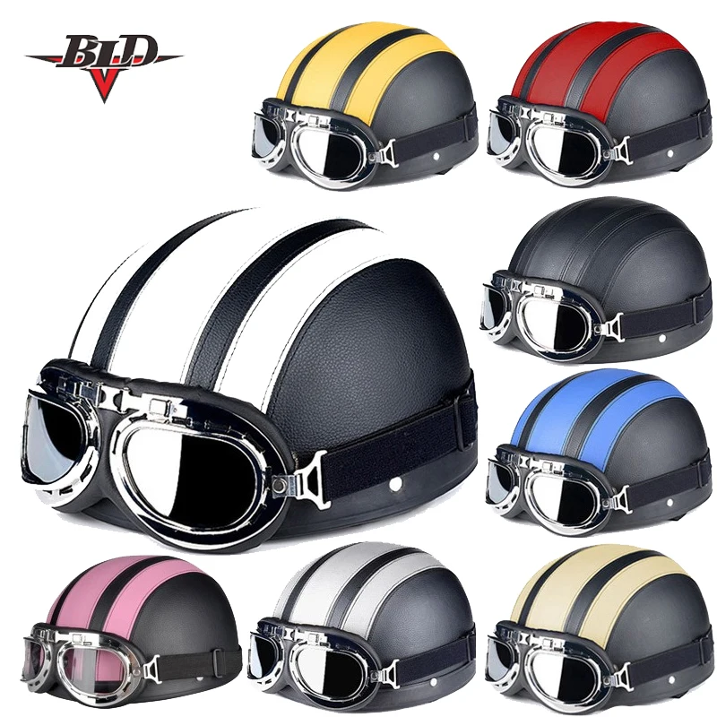 

Hot Sell Brown Synthetic Leather vintage Motorcycle Motorbike Vespa Open Face Half Motor scooter Helmets & Visor & Goggles