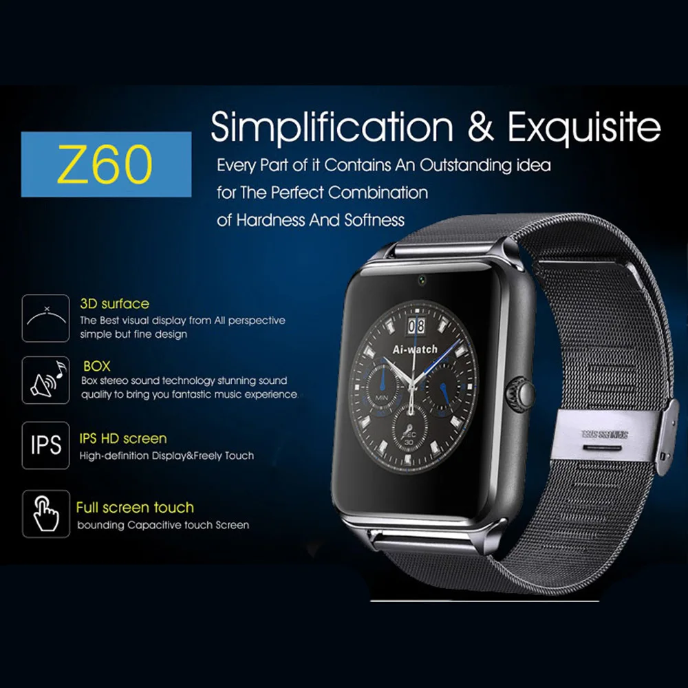 

2020 HOT Sell Men's Bluetooth Smart Watch Z60 Women's 2G Smartwatch Support SIM Wristwatch For IOS Android TF Bluetooth