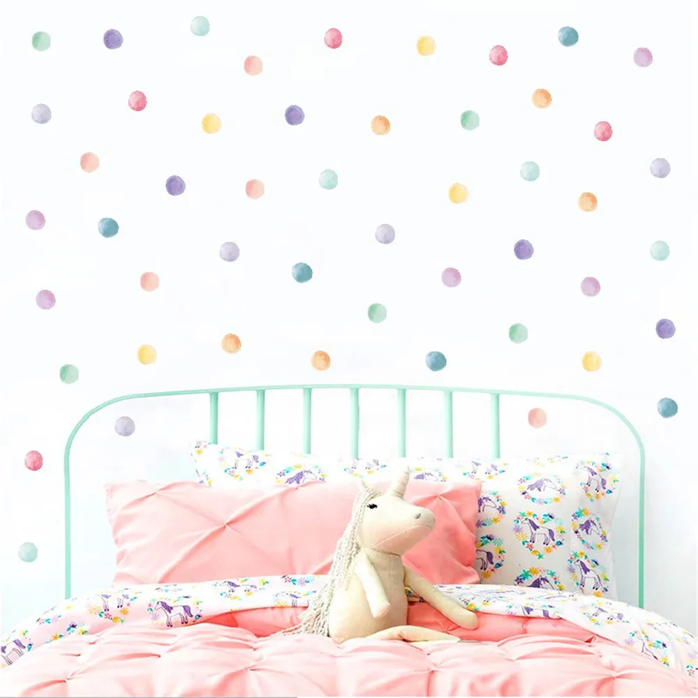 

Colorful Watercolor Dots Wall Stickers Circles Hand Drawn Pink Blue Wall Decals for Kids Room Baby Nursery Home Decoration