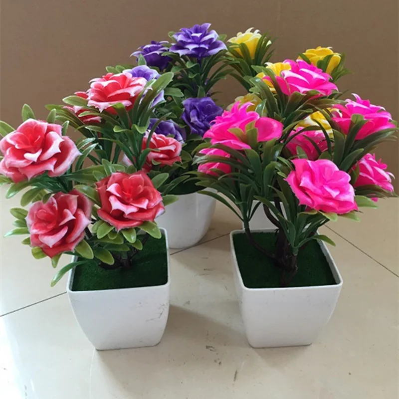 sztuczne kwiaty Artificial Potted Plant 7 Heads Rose Flower Bonsai Home Decoration Ornaments autumn decoration fall decor
