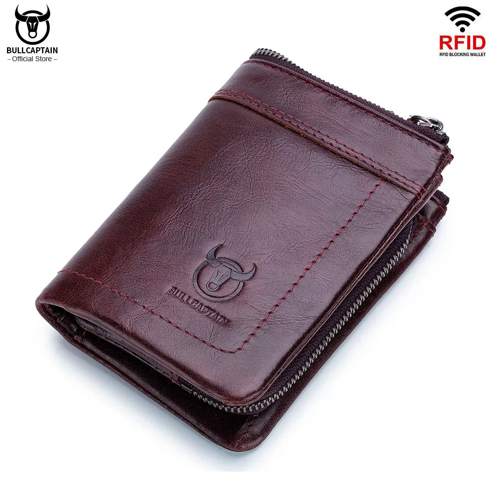 Кошелек BULLCAPTAIN RFID мужской кожаный модный клатч на молнии бумажник с кармашком для