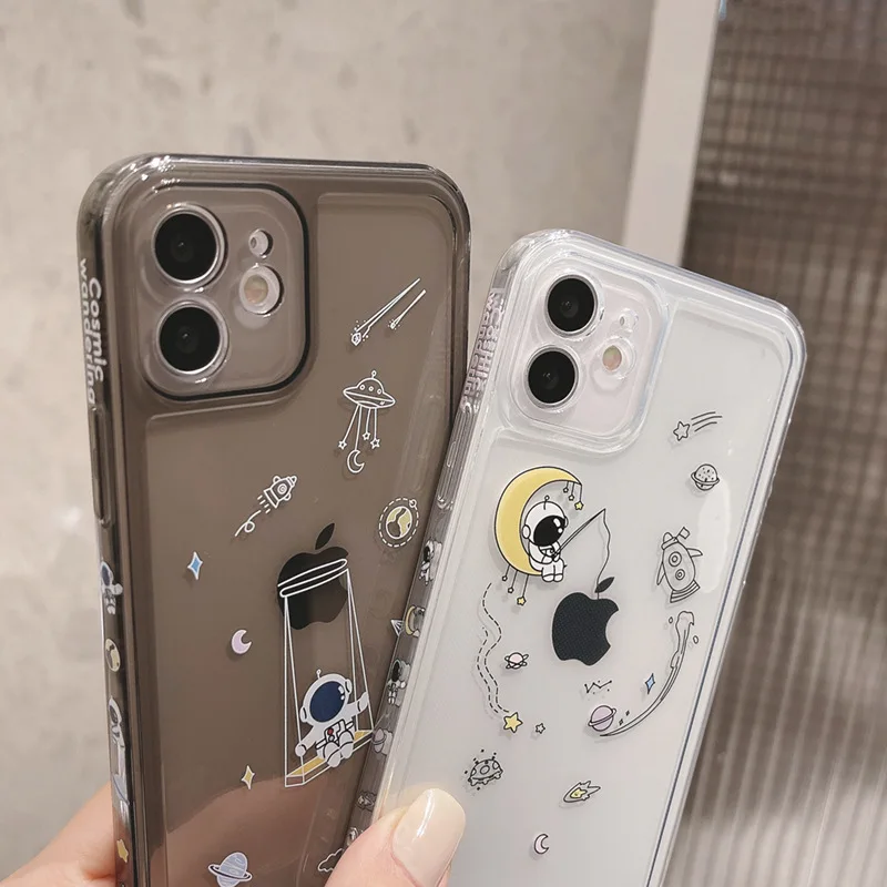 

Transparent side astronaut silicone phone case for iPhone11 12Pro Max mini X XR XS XSMax 8 7PluS anti-drop protective back cover