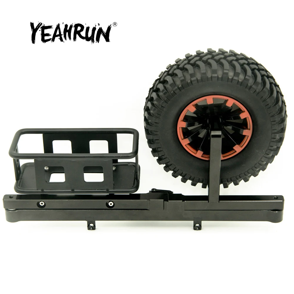 

YEAHRUN CNC Metal Rear Bumper with Spare Tire Carrier Rack Set for D90 D110 1/10 RC Crawler Car Upgraded Parts Accessories