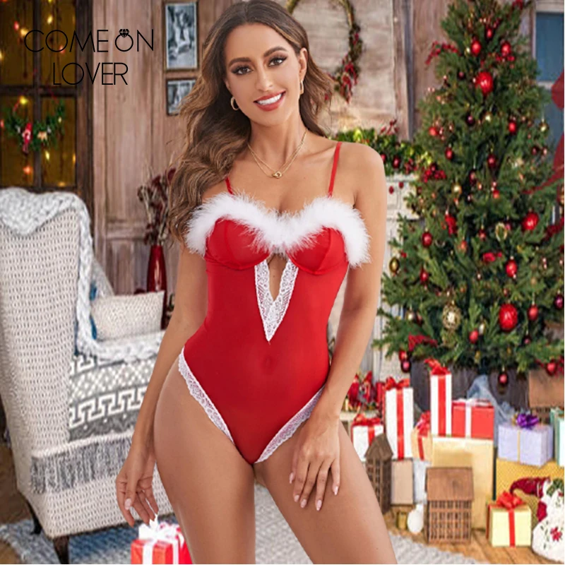 

Comeonlover Christmas Sexy Lingerie Women's Lace Nightwear Exotic Underwear Cosplay Santa Claus Hat Clothes Dress Lingerie