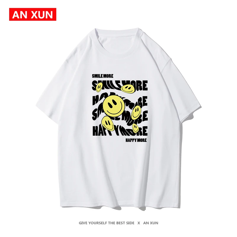 

t-shirts man summer Lovers SMILE MORE novel graphic Men's Cotton T-shirt O-Neck Short Sleeve Men T-shirt Casual Loose Top