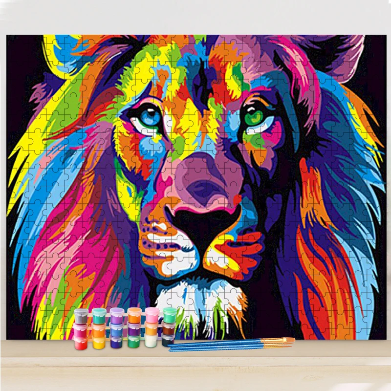 GATYZTORY DIY Painting By Numbers Jigsaw Puzzle Colorful Lion Canvas Drawing For Adult Animal Handpainted Gift Home Wall Art