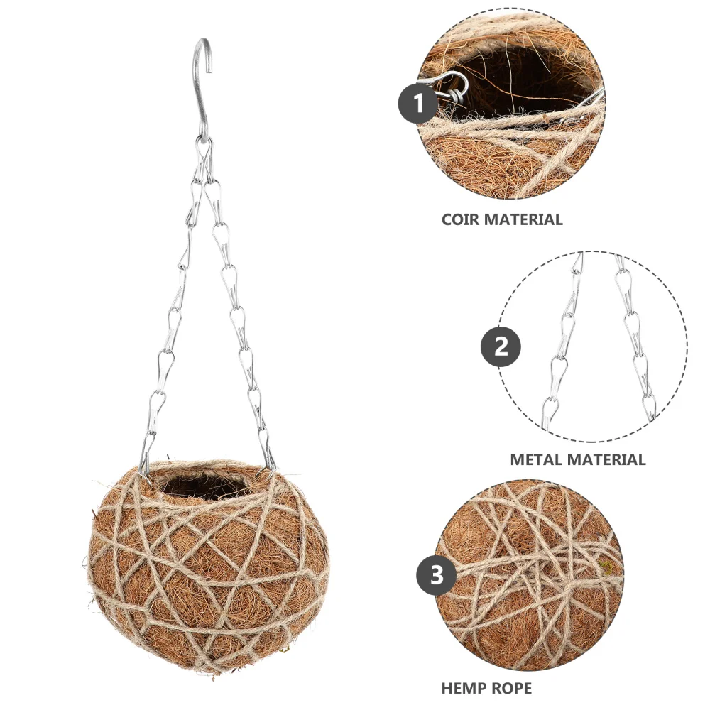 

1Pc Coconut Fiber Basket Hand-knitted Flowerpot Decor Light Brown