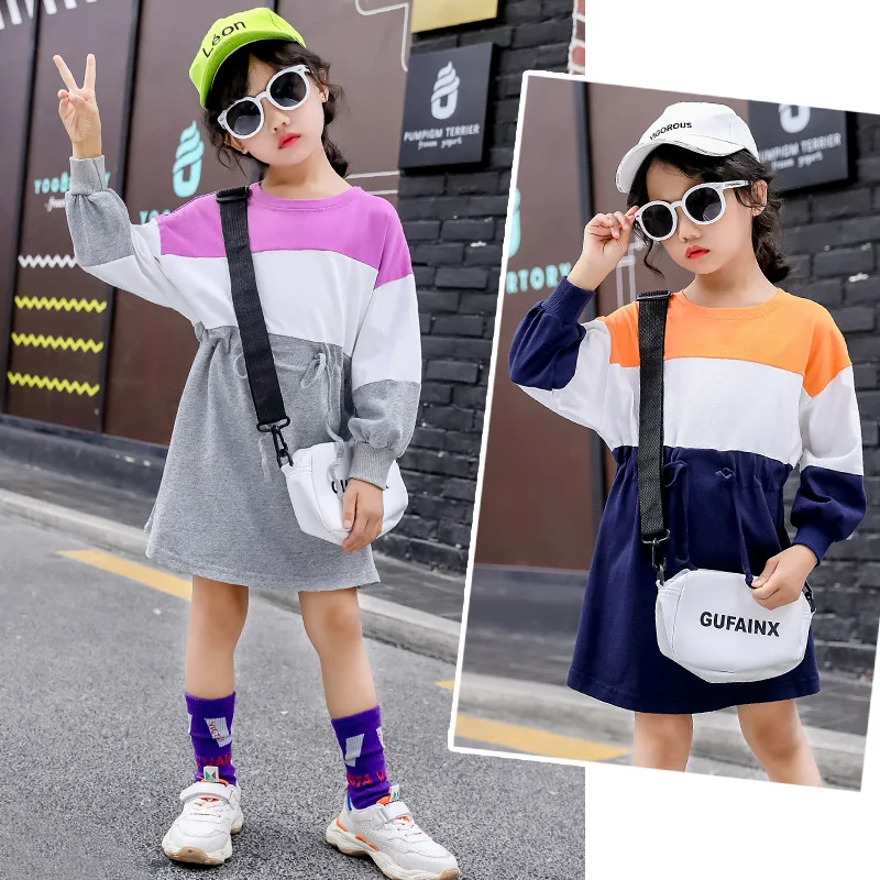 Новые весенние хлопковые платья с длинными рукавами для девочек Одежда детское