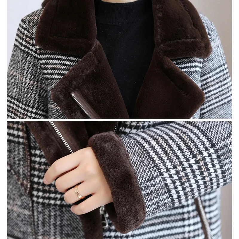 Женское шерстяное пальто большого размера вязаное с высоким воротником толстая