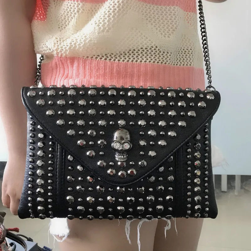 Women Skull Messenger Small Mini Bag Rivet Clutch Envelope Crossbody Punk Shoulder | Багаж и сумки