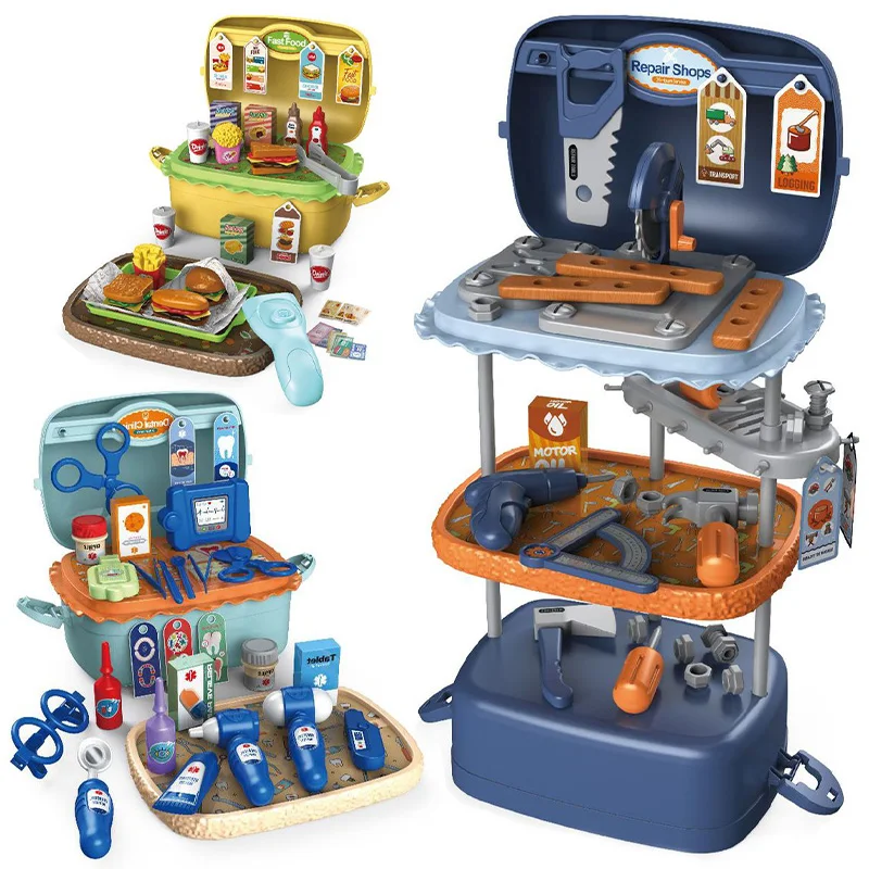 

Baby 3 in 1 Messenger Bag Play House Toys Ice Cream Burger Storage Bag Children Simulation Dressing Table Kids Beauty Toys Gifts