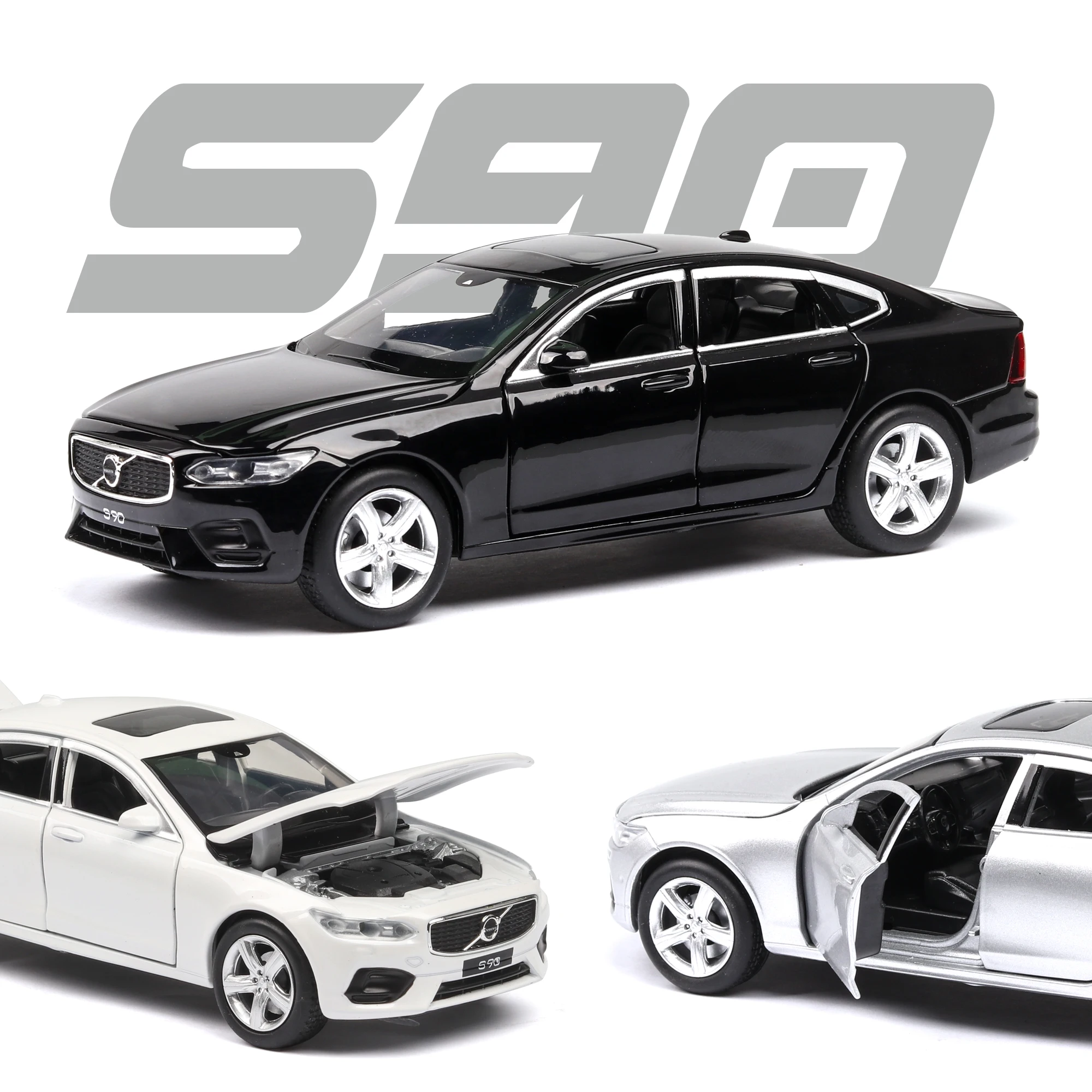 Diecast 1:32, новинка, S90, модели автомобилей, металлическая модель, звук и светильник, оттягивается для детей, 6 дверей, можно открыть, Миниатюрная игрушка ZW