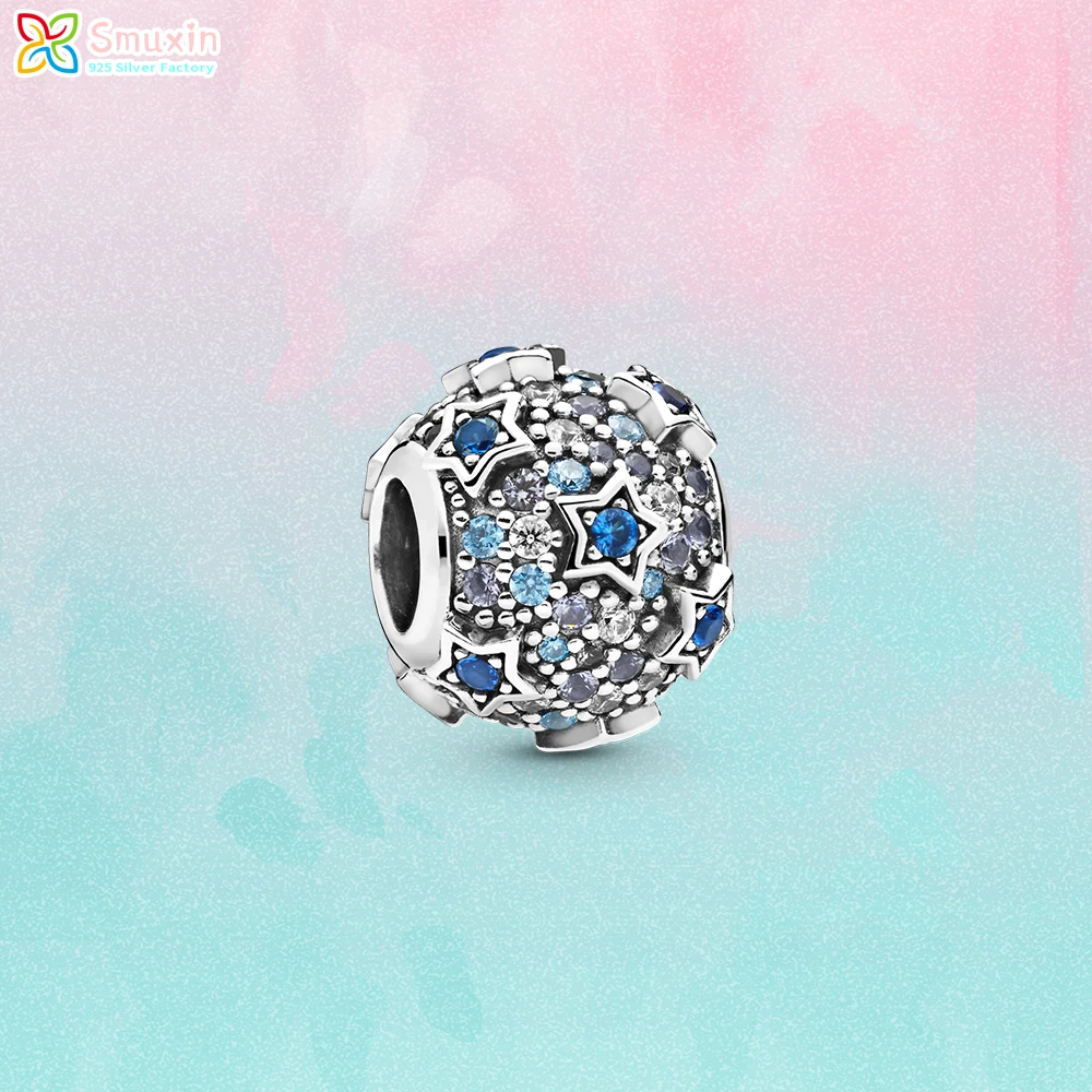 

Smuxin 925 Sterling Silver Beads Elevated Stars Pave Charms fit Original Pandora Bracelets for Women Jewelry Making Girl Gift