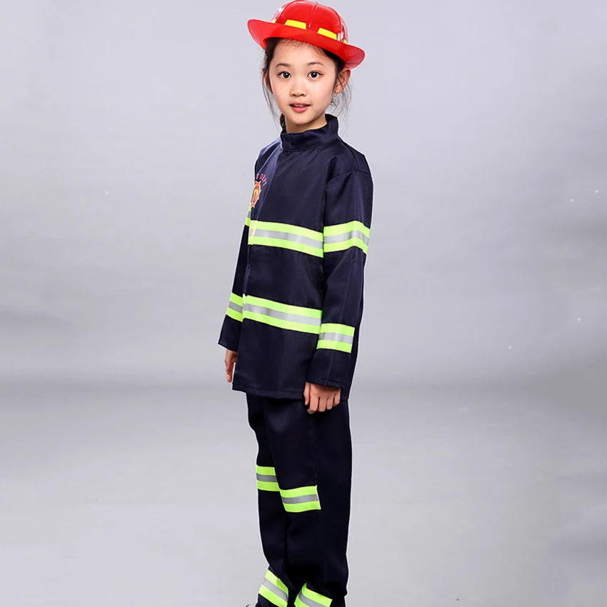 

2020 Halloween Party Fancy Costumes Kids Boys Firefighter Cosplay Fireman Policemen Uniform with Toys Children Girls Jacket