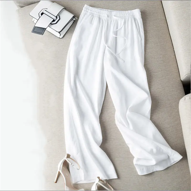 

New Loose Large Size Wide Leg Pants Women Casual Straight Cotton Linen Pants Trousers Women Streetwear High Waisted Pants Q1680