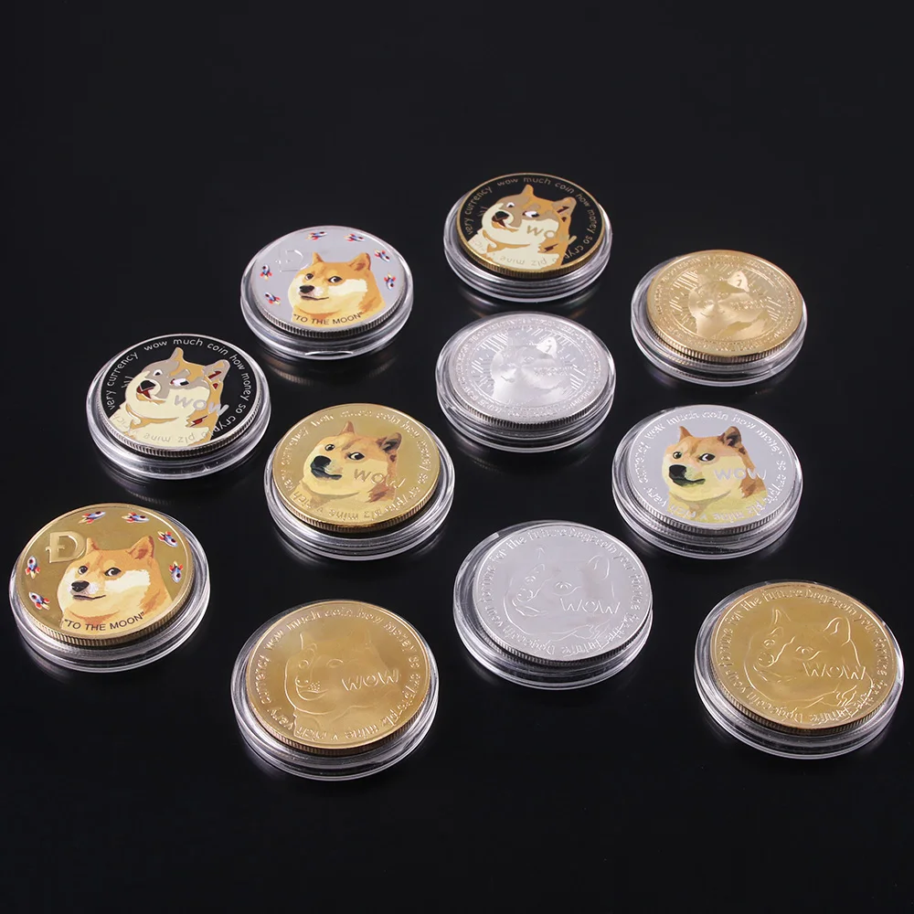 

Gold Dogecoin Commemorative Coin 2021 Double Sided Doge Coin New Collectors Gold Plated Coin with Protective Case