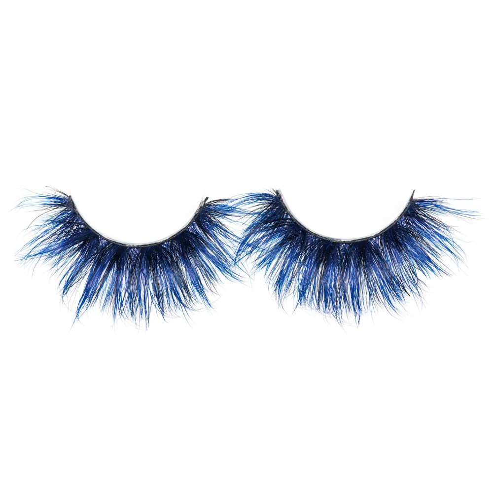 

Blue Artistic Eyelashes 25mm Long Makeup 5D Mink Lashes Extension Makeup Colorful Eyelash Custom Lashbox Packaging