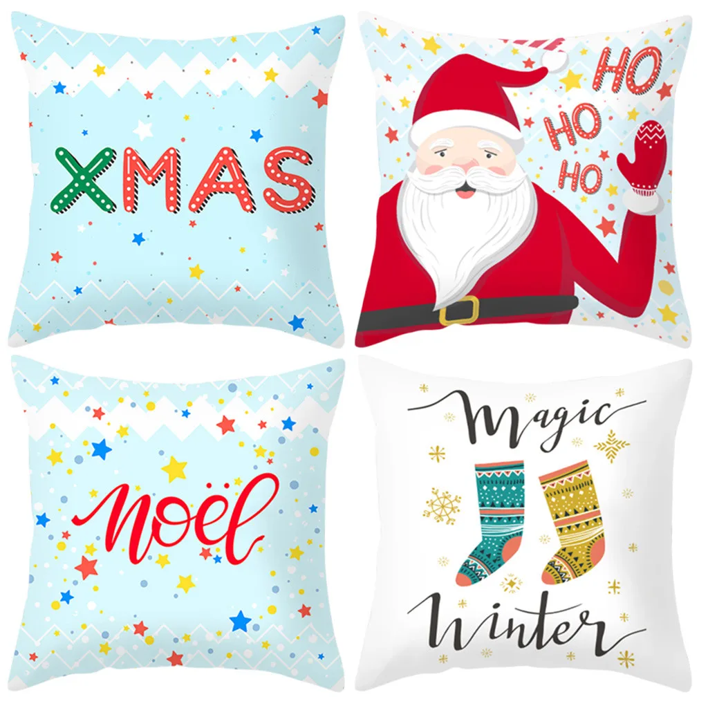 

4OCs Christmas Elk Santa Snowmen Decorative Pillowcase Sofa Bed Throw Pillow Case Polyester Printing Pillow Cover kussensloop #7