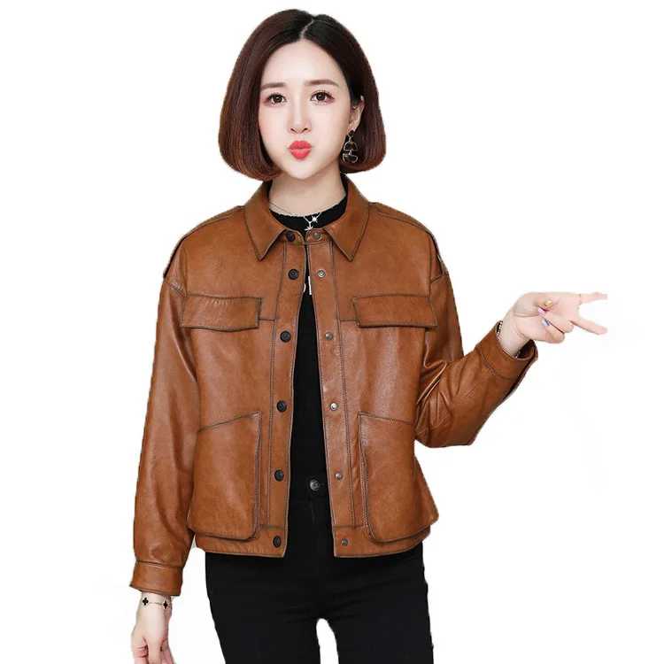 

Куртка женская короткая из овечьей кожи, в стиле ретро