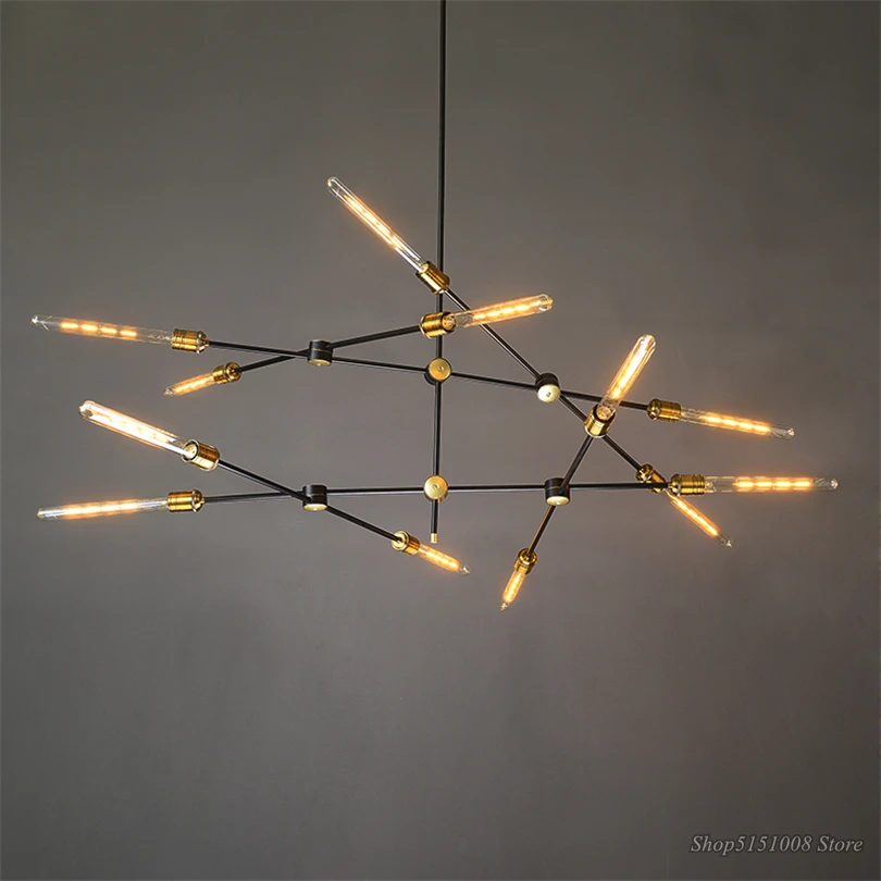 

Vintage Iron Art Chandelier Lighting Nordic Black Iron Industrial Branch Lustres Decor Lamps Restaurant Living Room Chandeliers